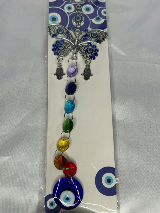 Evil Eye Butterfly with Chakra Glass Eye Wind Chime