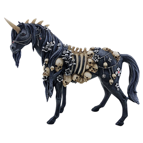 Santa Muerte Black Unicorn Horse Statue 9"