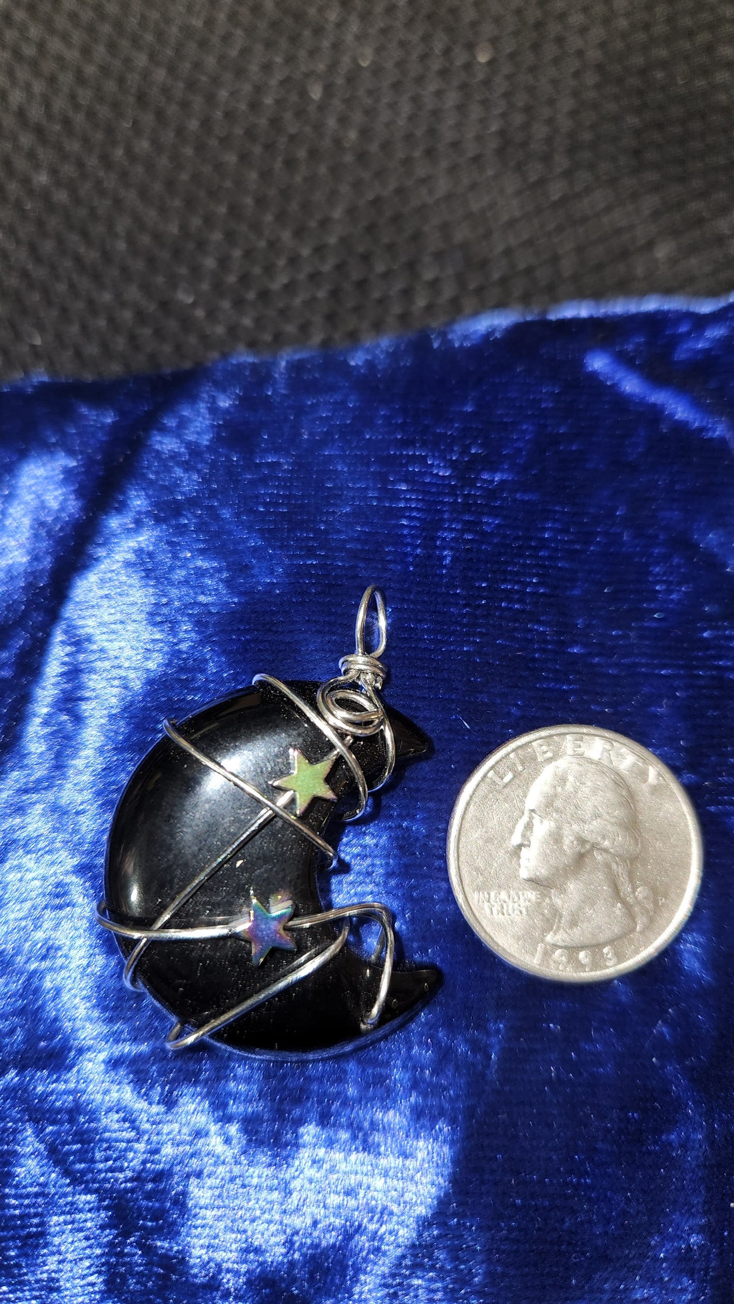 Black obsidian wire wrapped moon