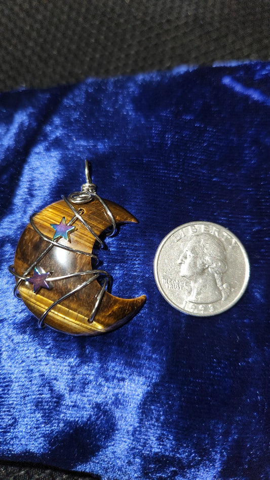 Tiger eye wire wrapped moon