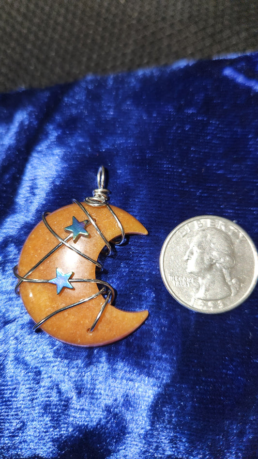 Orange calcite wire wrapped moon