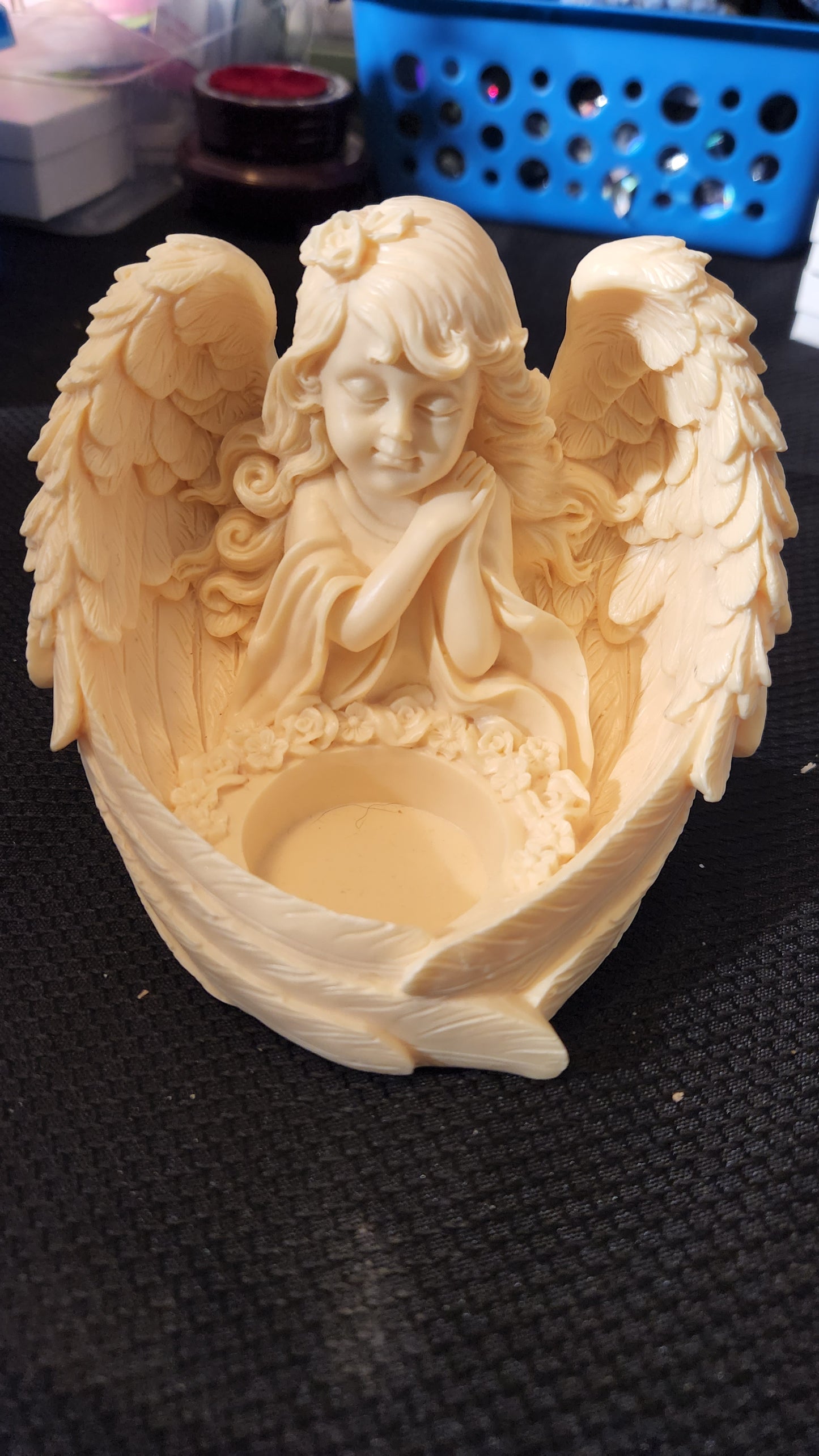 Ivory nut angel sphere holder