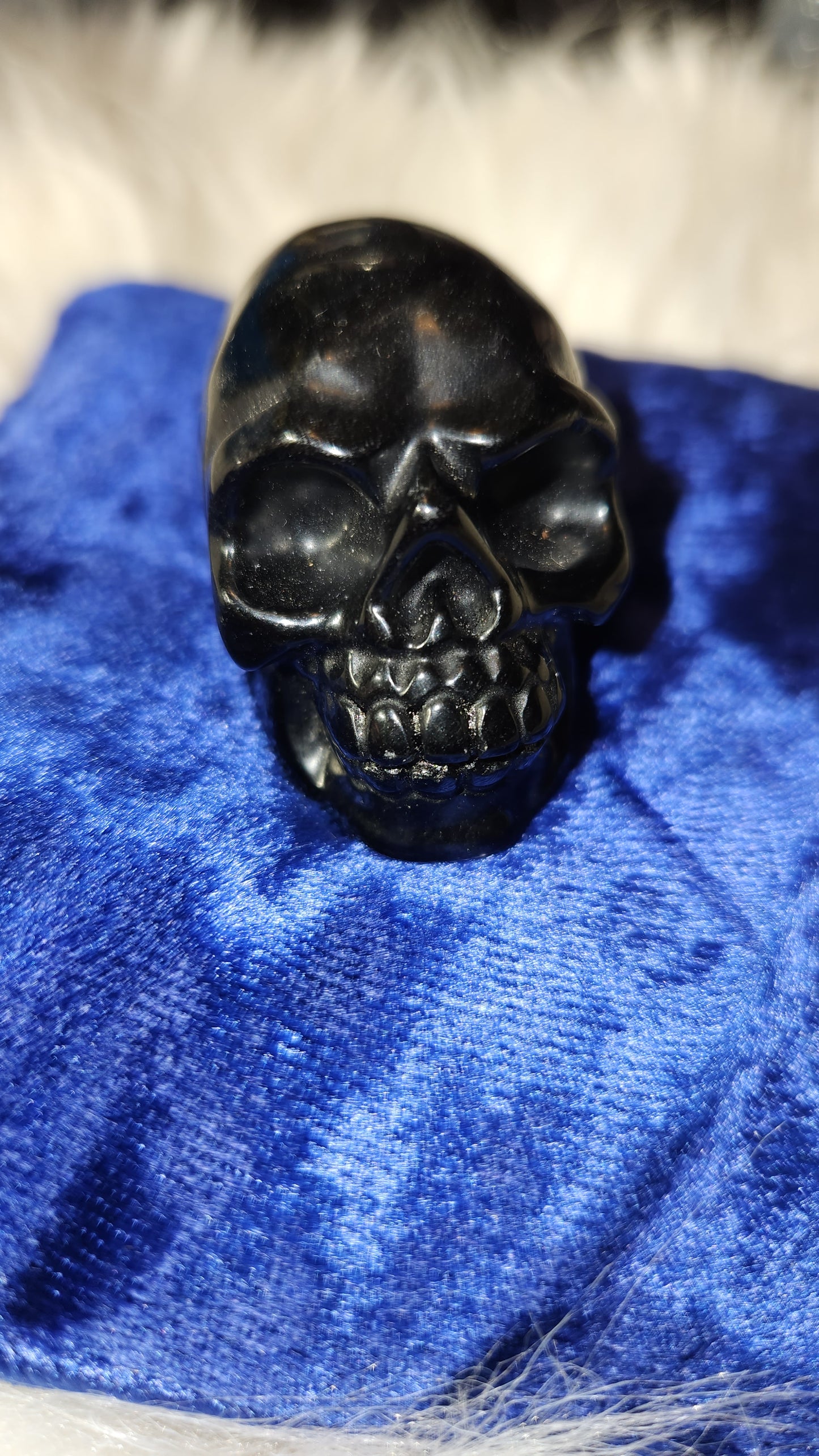 Silver Sheen Black obsidian 2" skull