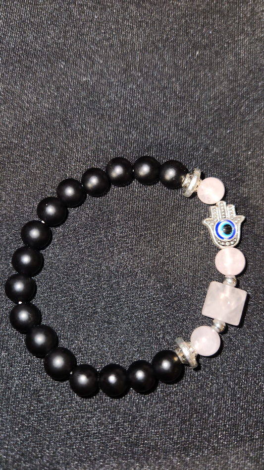 Hamsa hand with rose quartz bracelet