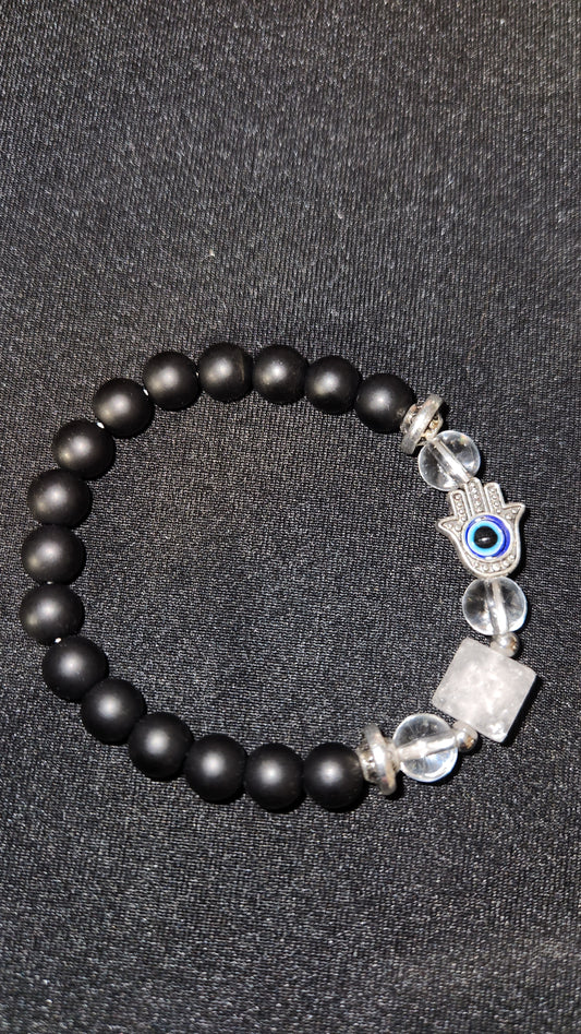 Hamsa hand with clear quartz bracelet