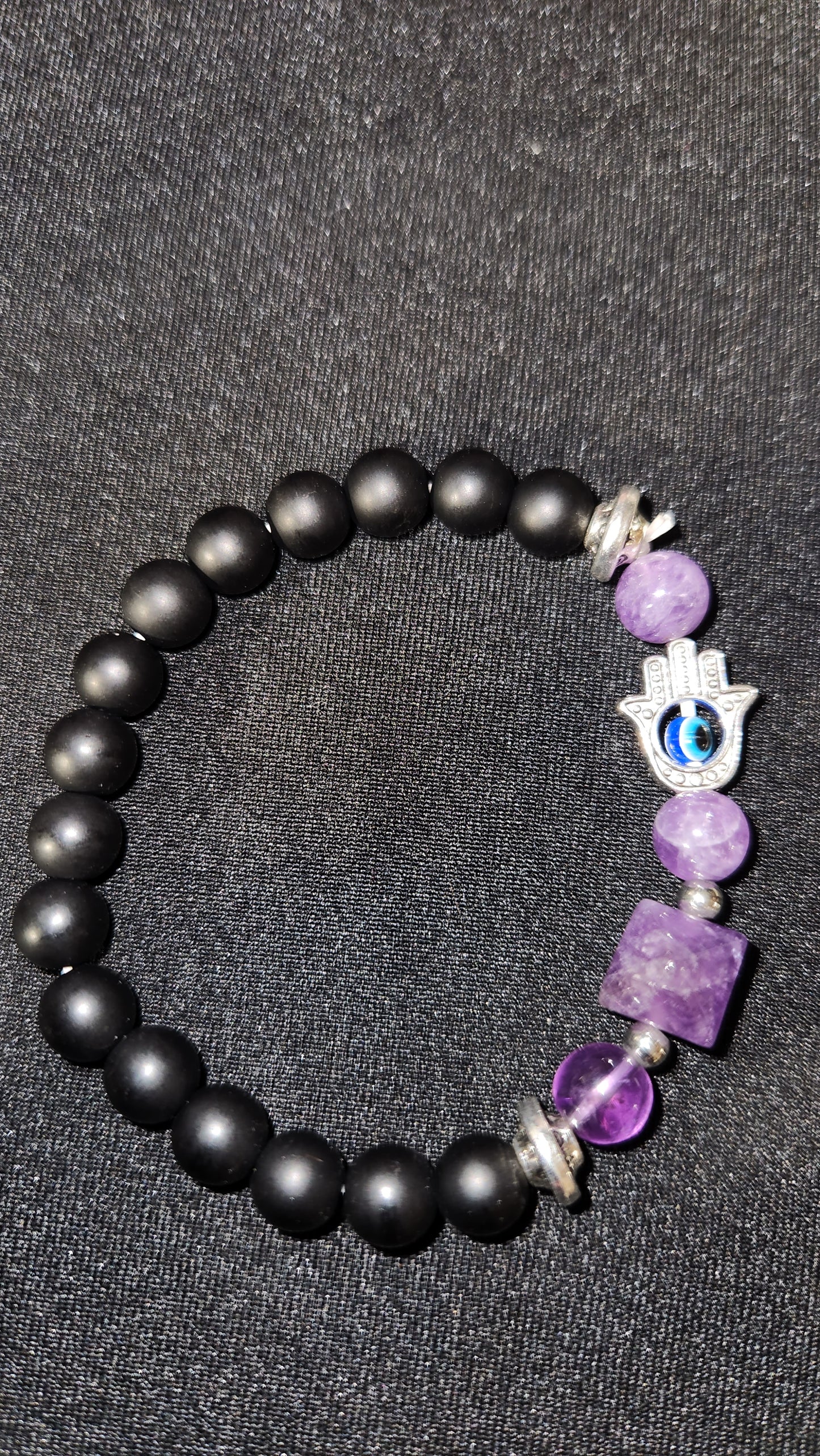 Hamsa hand with amethyst bracelet