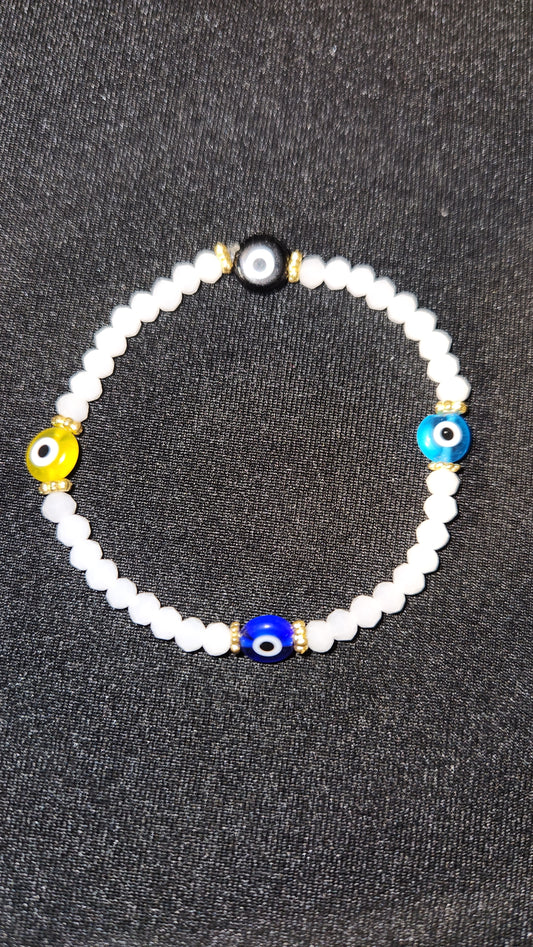 Multi colored evil eye with white beads