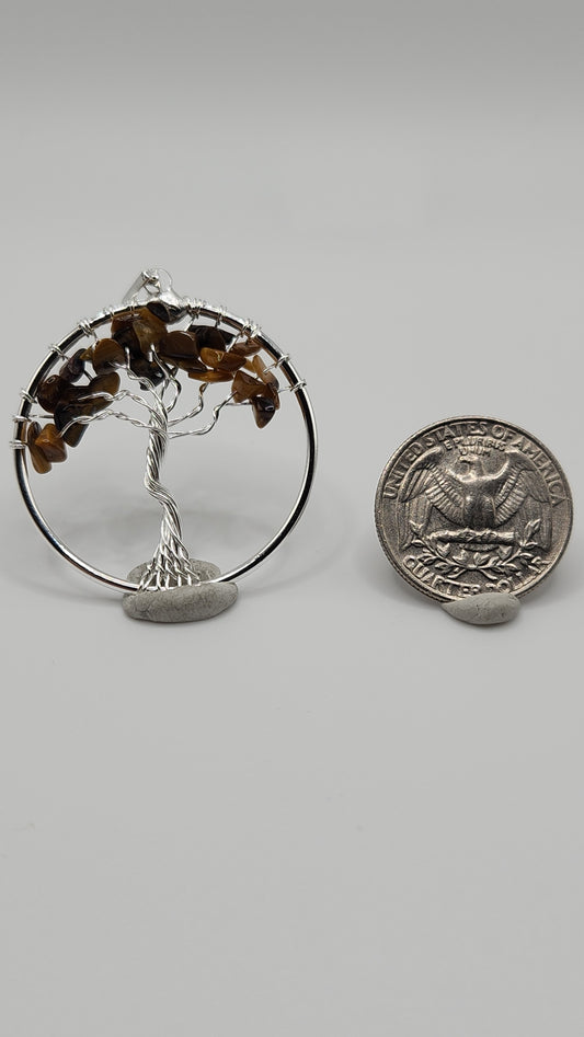 Tiger eye tree of life pendent (silvertone)