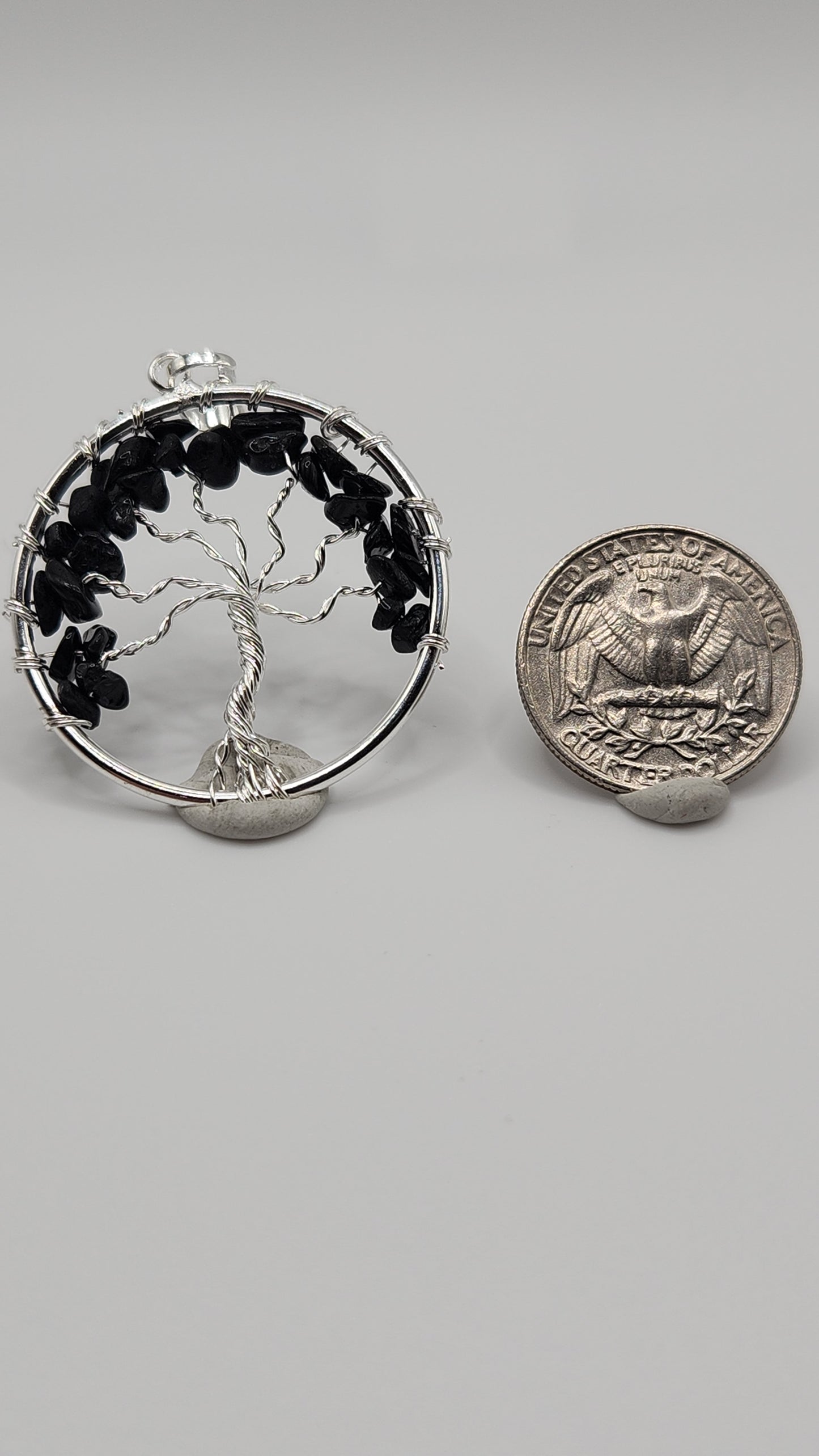 Black tourmaline tree of life pendent (silvertone)