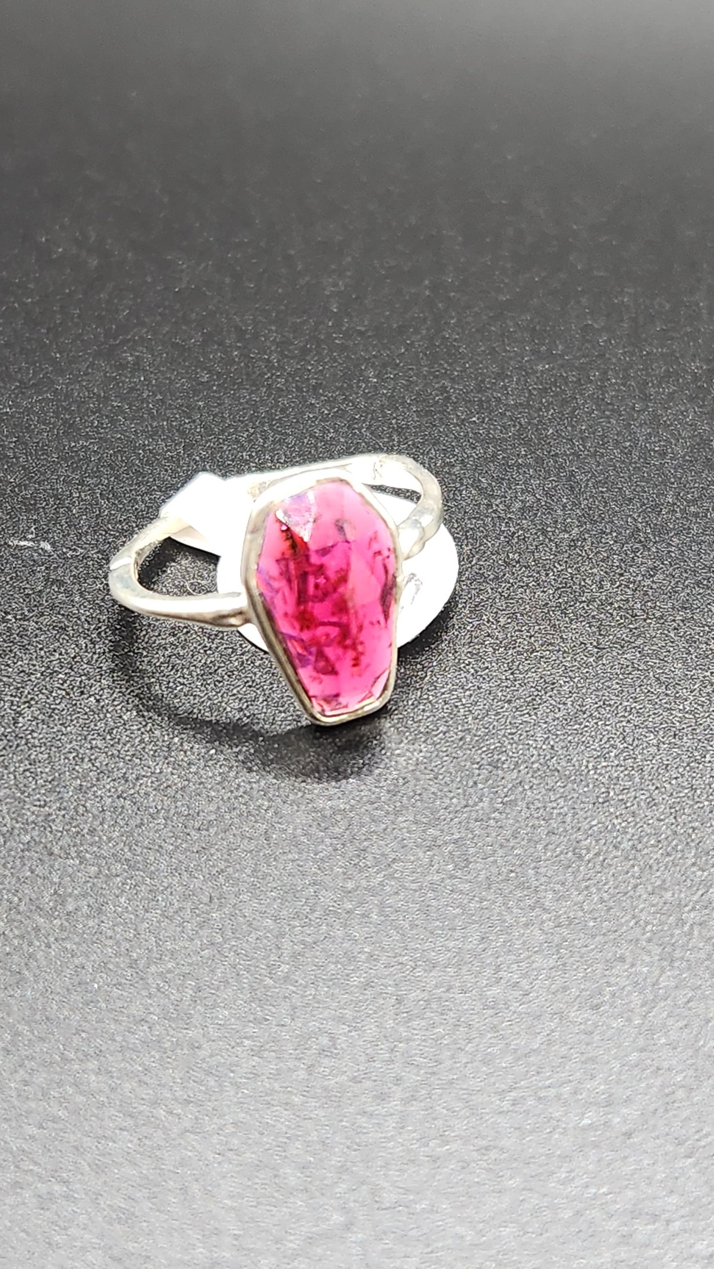 Sterling silver Garnet Coffin ring (size 4)