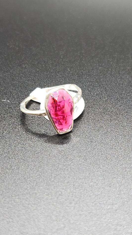 Sterling silver Garnet Coffin ring (size 10)