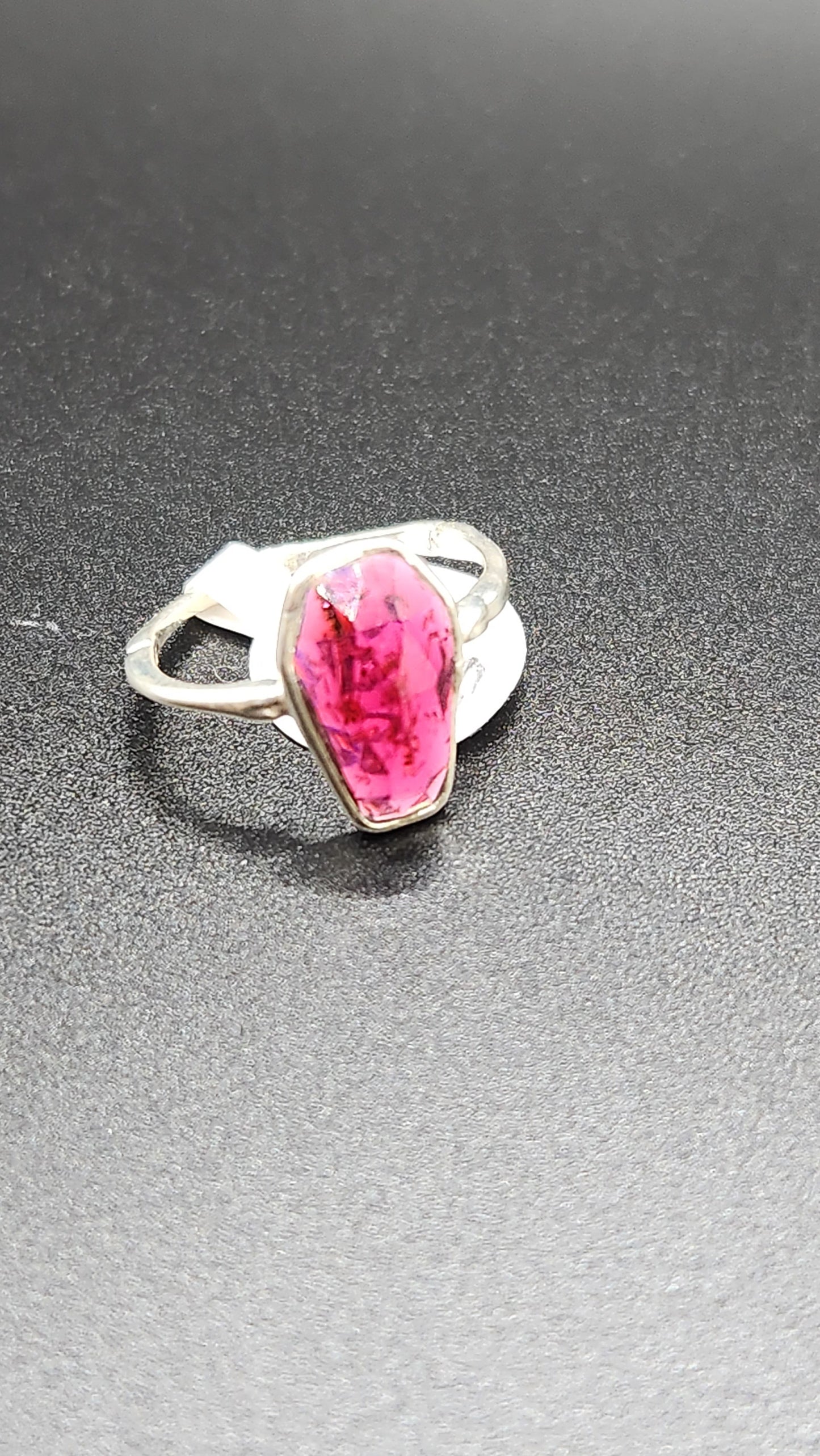 Sterling silver Garnet Coffin ring (size 6)