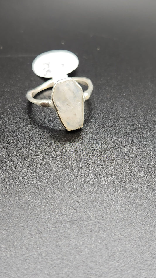 Sterling Silver White Moonstone Coffin ring (size 4)