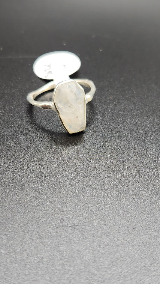 Sterling Silver White Moonstone Coffin ring (size 7)