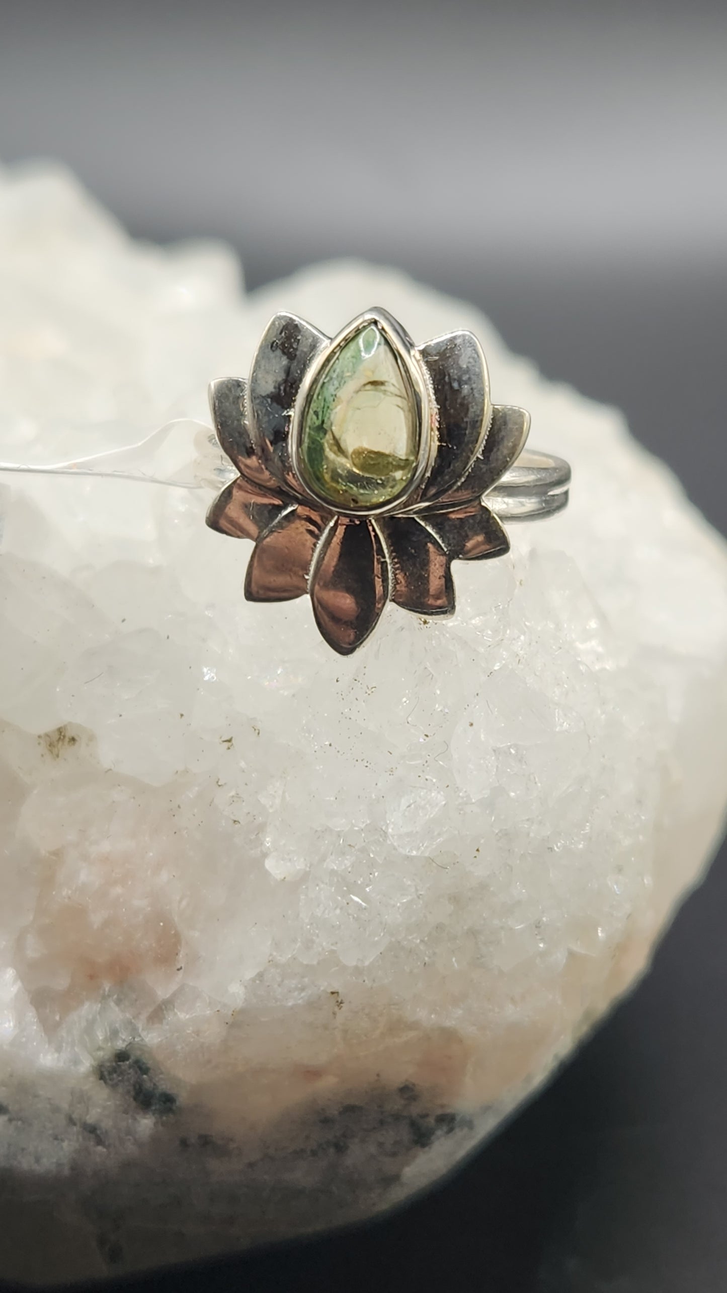 Sterling Green Tourmaline Lotus Ring (size 6)