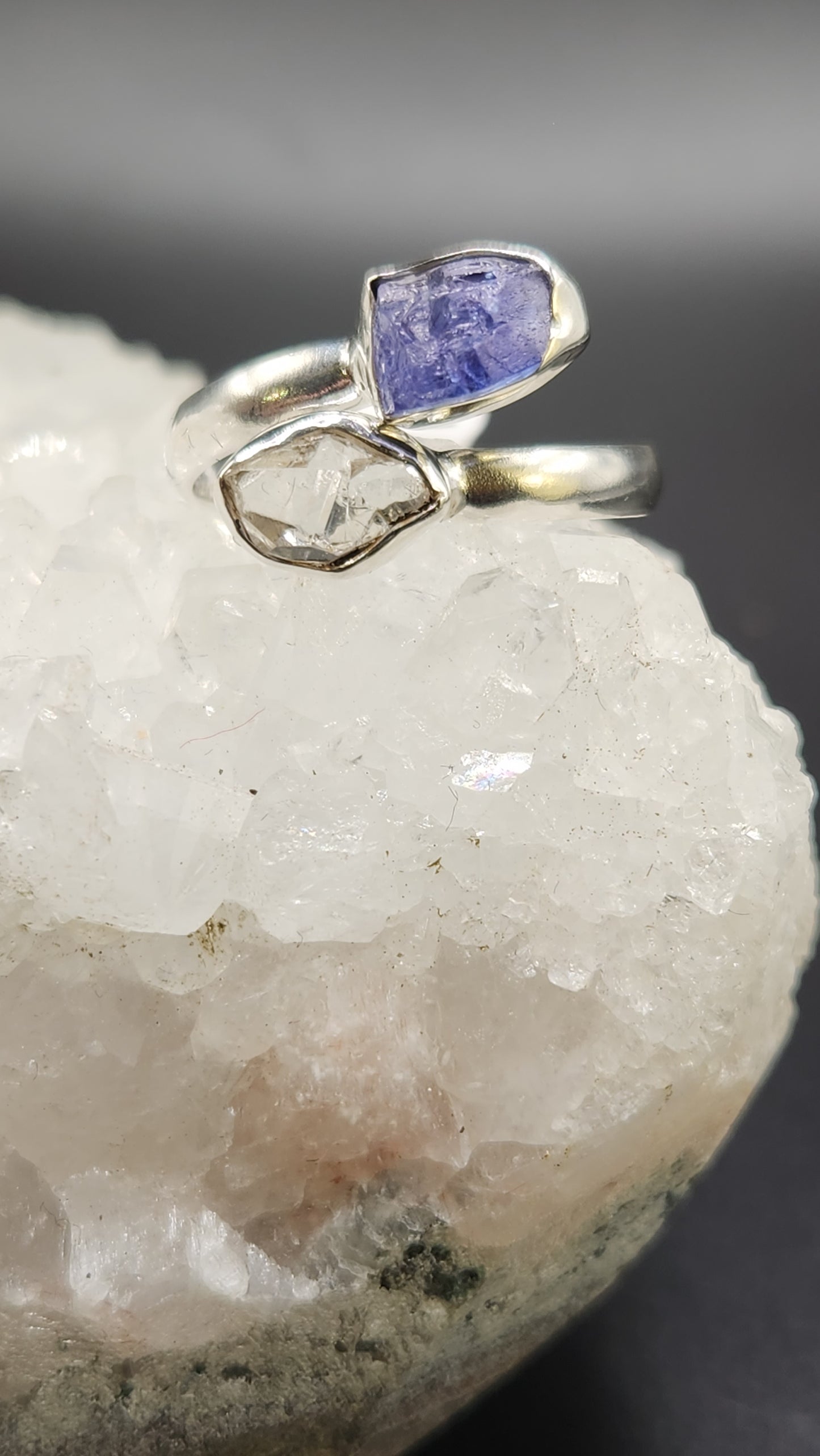 Sterling Silver Tanzanite & Herkimer Diamond ring (size 10)