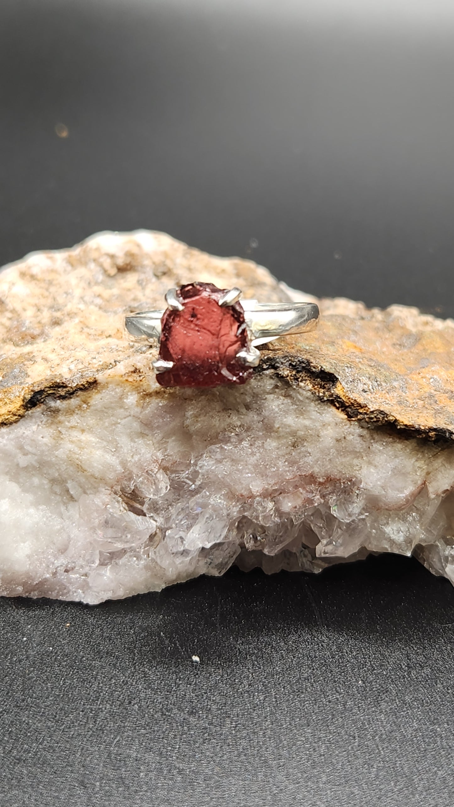 Sterling Silver raw Garnet ring (size 7)