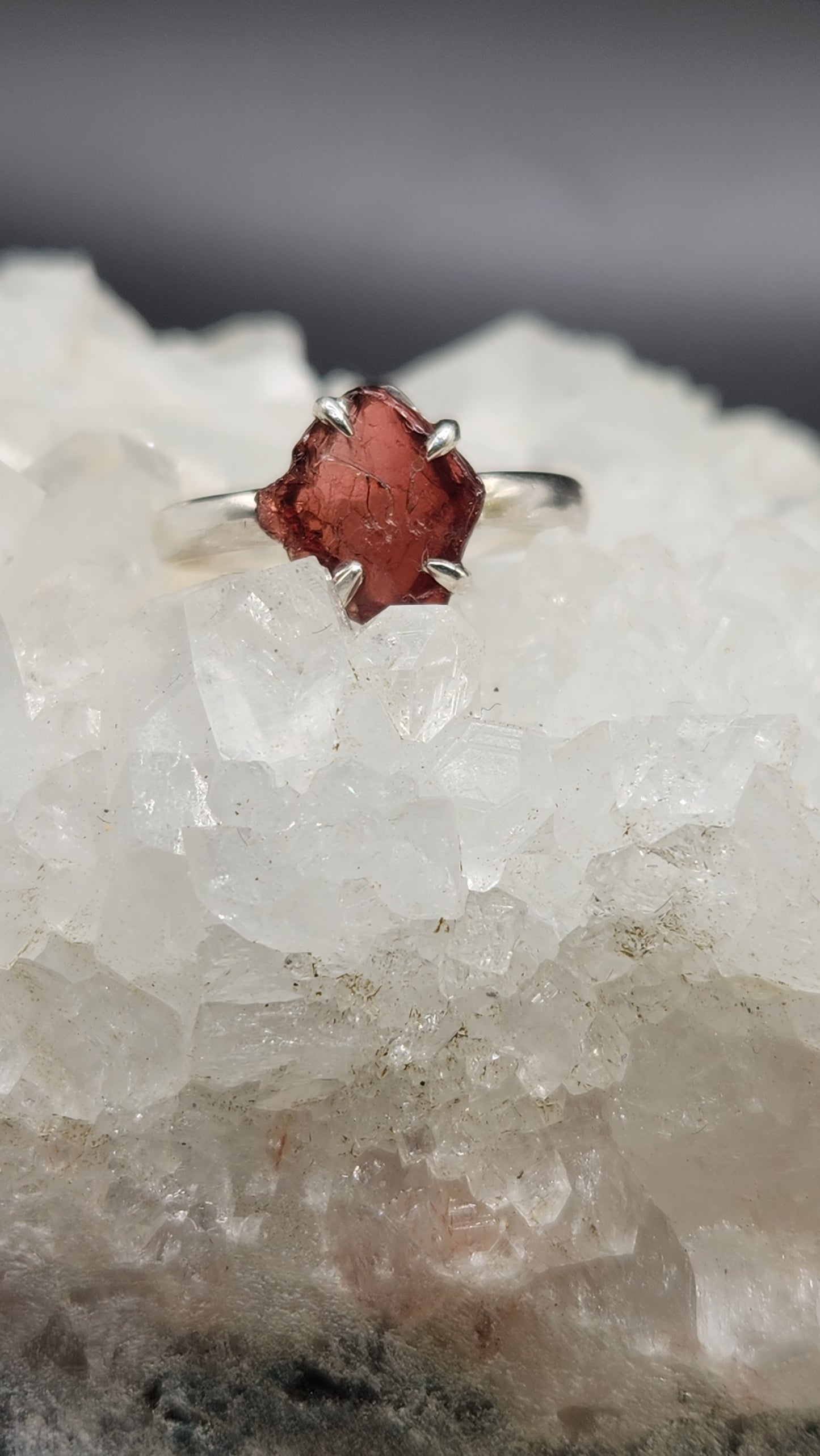 Sterling Silver raw Garnet ring (size 8)