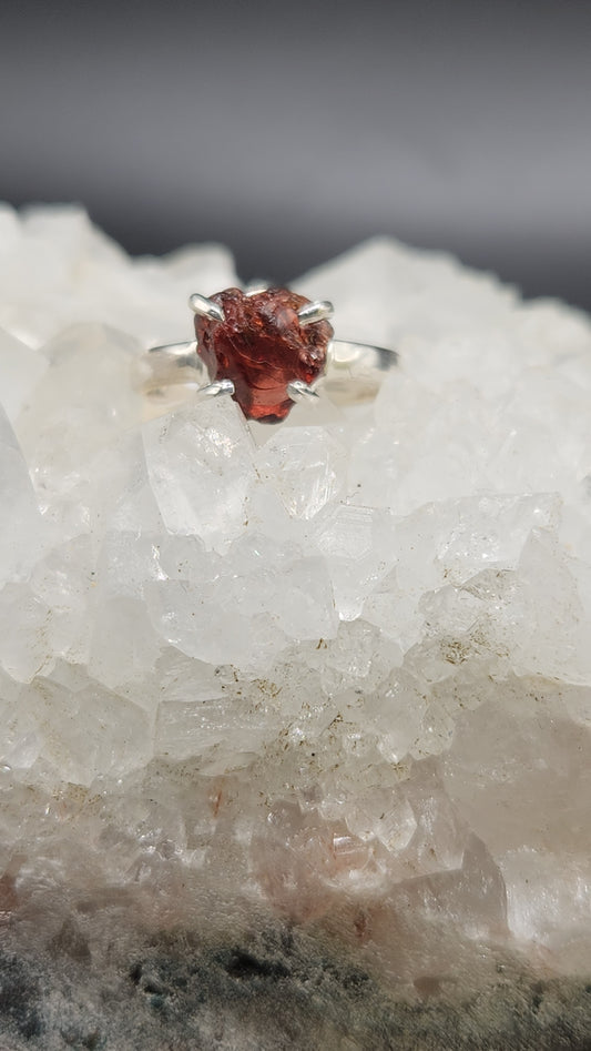 Sterling Silver raw Garnet ring (size 6)