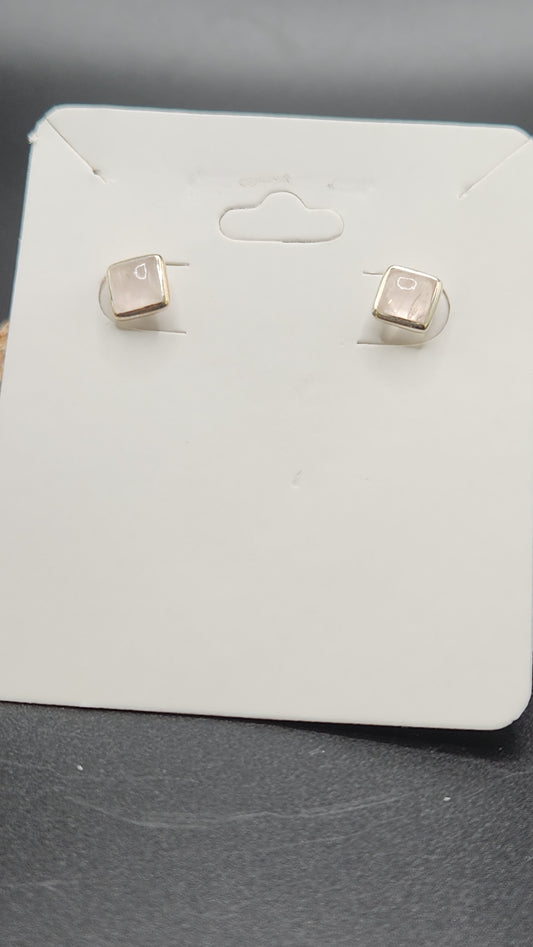 Sterling Silver Square Rose Quartz Earring