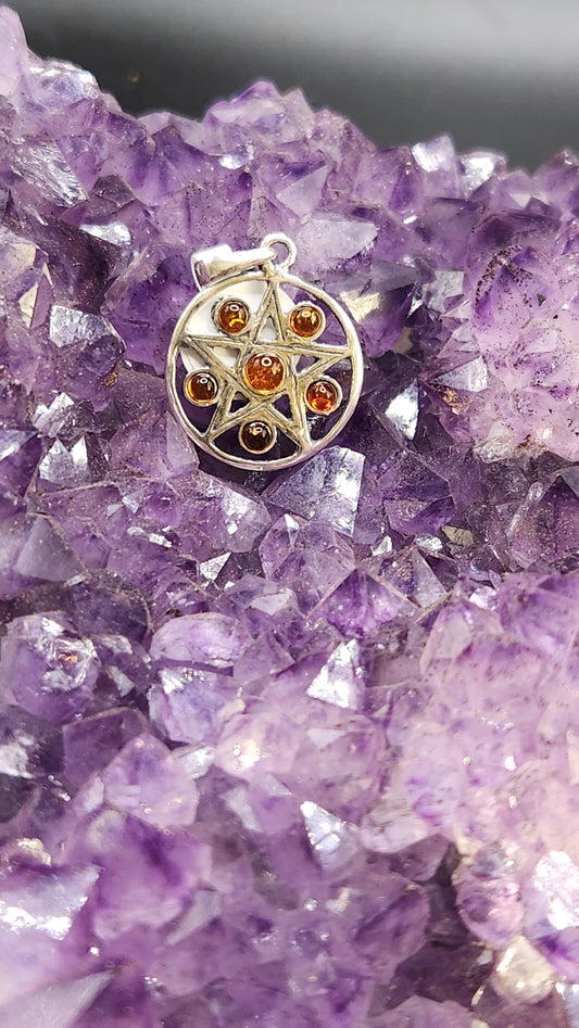 Sterling Silver Amber Pentacle Pendent