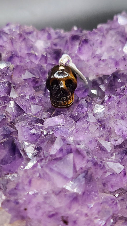 Sterling Silver Tiger Eye Skull Pendant