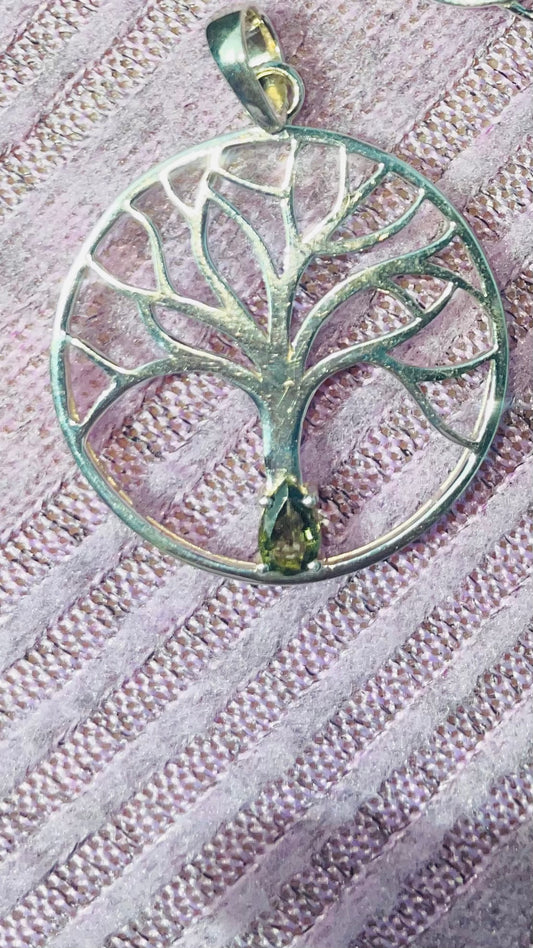 Sterling Silver Moldavite Tree of Life Pendent