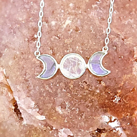 Sterling Silver Triple Moon Pendent (Moonstone)