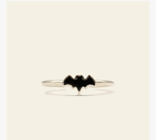 Sterling Silver Black tourmaline Bat ring (size 8)