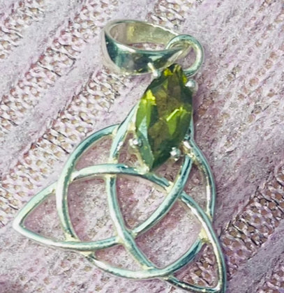 Sterling Silver Moldavite Triquetra Pendent