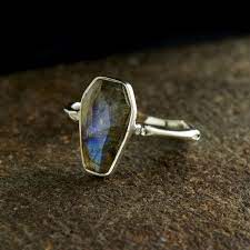 Sterling silver Labradorite Coffin ring (size 4)