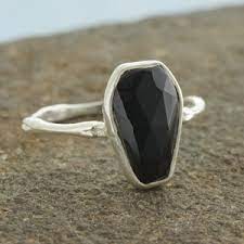 Sterling silver Black Onyx Coffin ring (size 4)