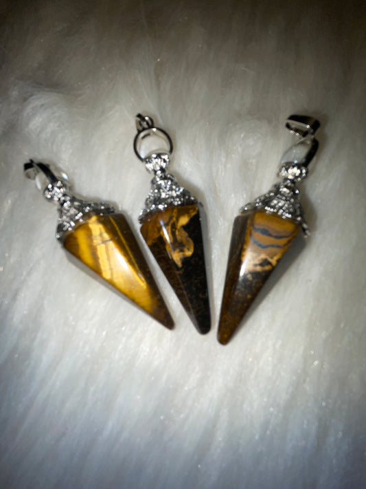 Tiger eye pendulum necklace (silver tone with chain)