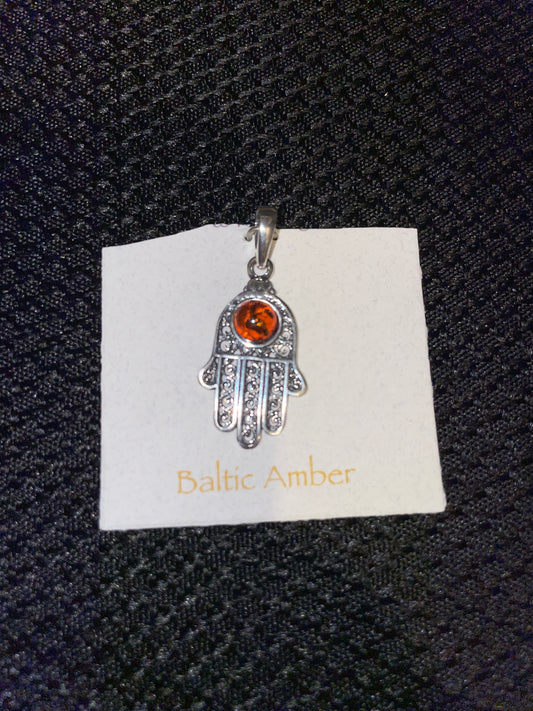 Baltic amber hamsa hand (925)