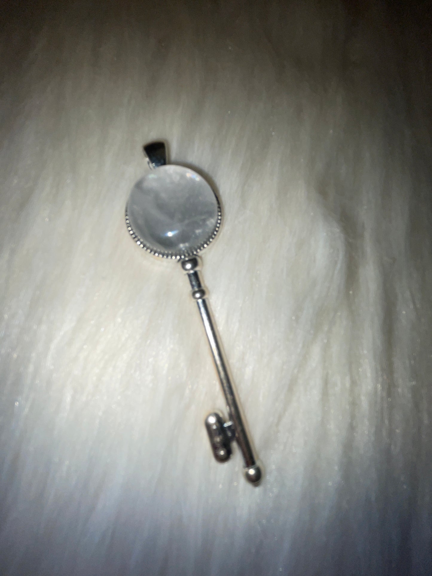 Clear quartz key pendent (silver tone)