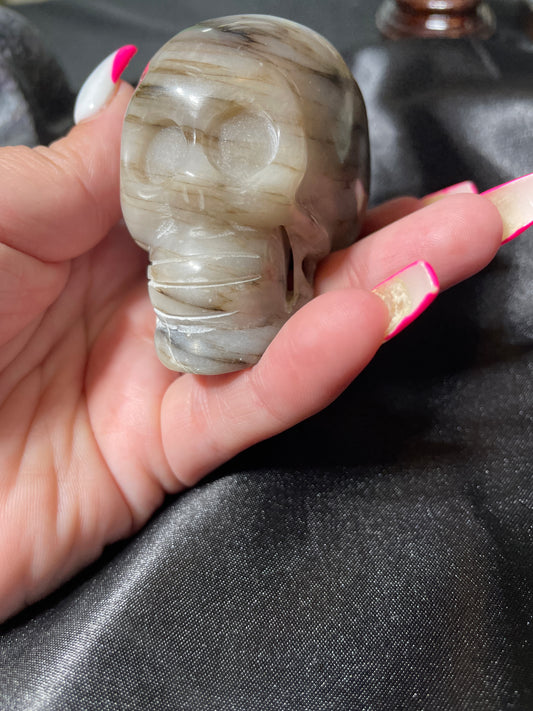 3" Agate Skull w/ Spider