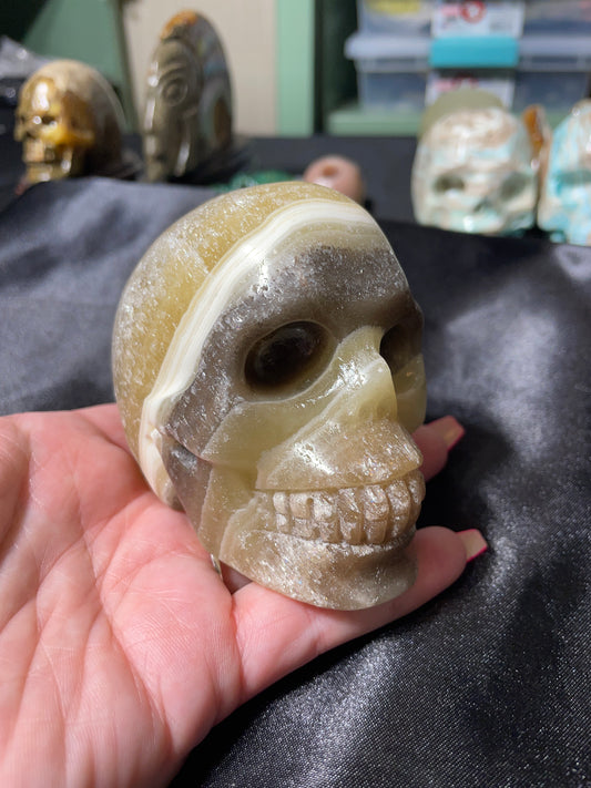 3.5" Yellow Zebra Calcite Skull