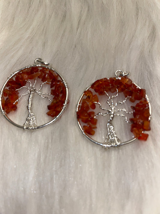 Tree of life pendants (silver & carnelian chips)