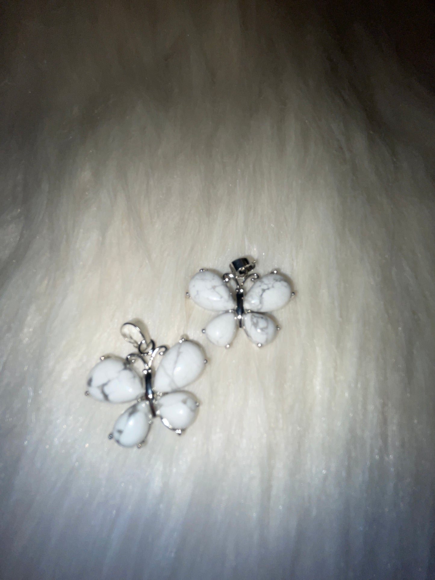 Silvertone butterfly charm (howlite)