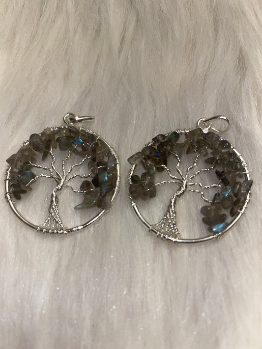 Tree of life pendants (silver & labradorite chips)