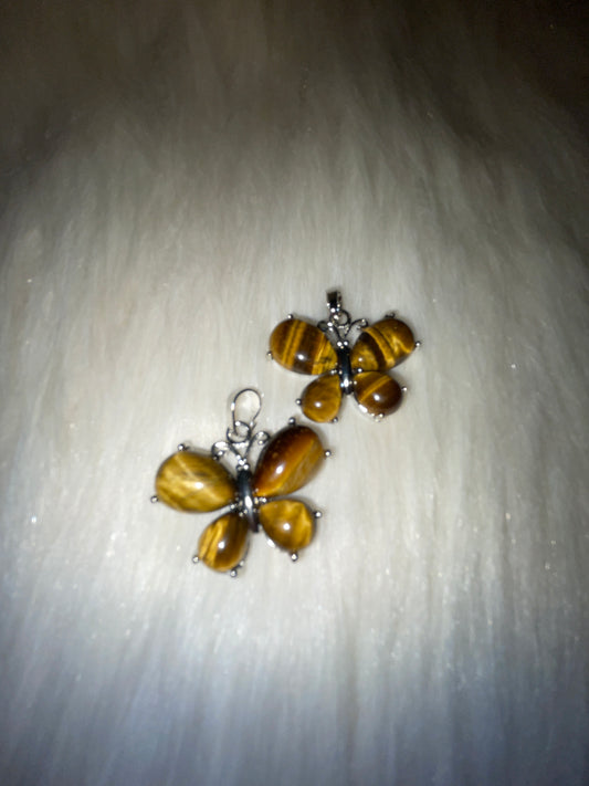 Silvertone butterfly charm (tiger eye)