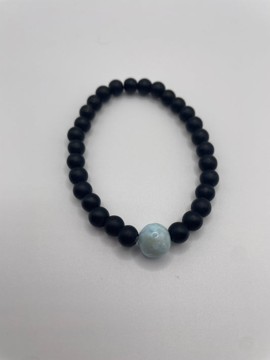 Larimar with black obsidian bracelet ( larimar bead is 9MM & obsidian is 6MM)