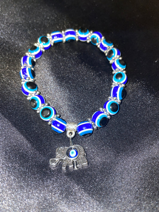 Evil eye bracelet with elephant charm