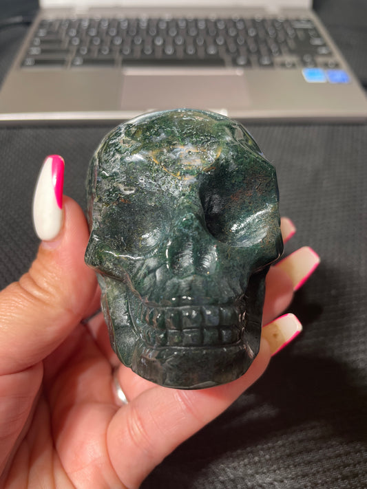 Moss agate skull  3.5 in