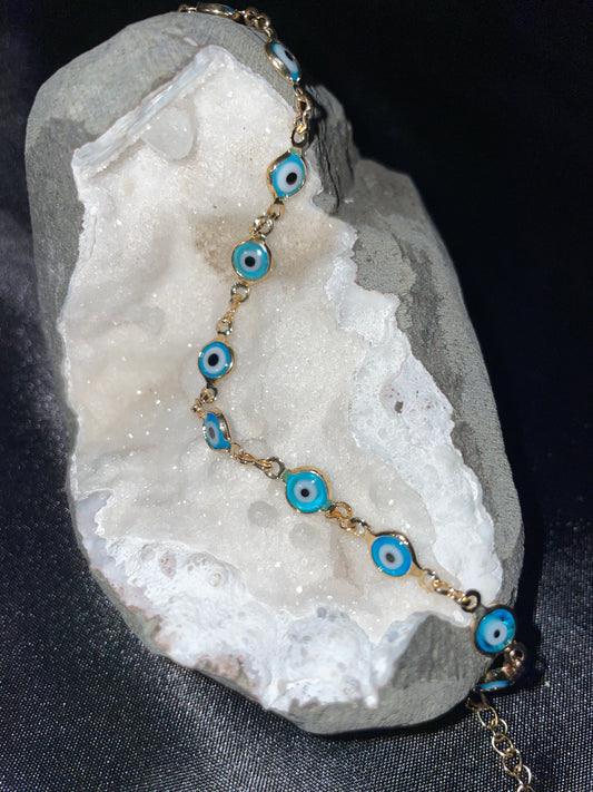 Light blue eye evil bracelet (gold tone)