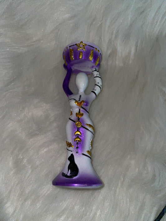 Purple & white goddess  with black cat sphere holder