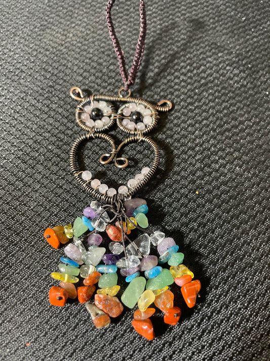 Rose quartz owl hanger