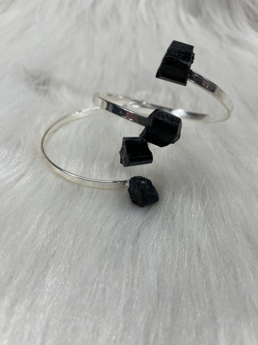 Black tourmaline arm cuff (silver band)