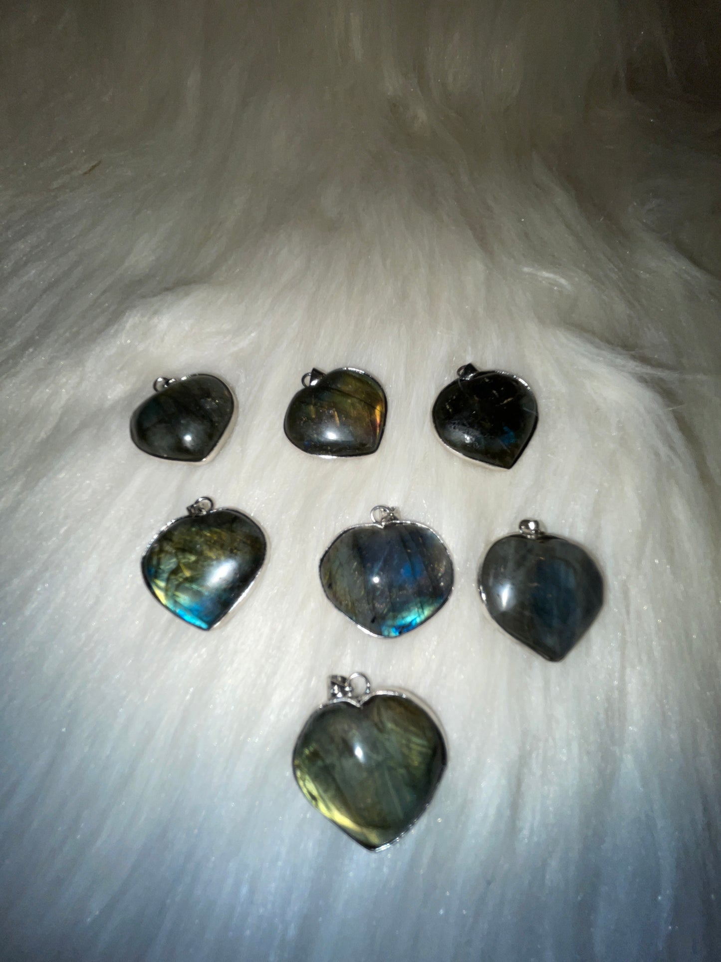 Labradorite heart pendents in sterling silver (925) with flash