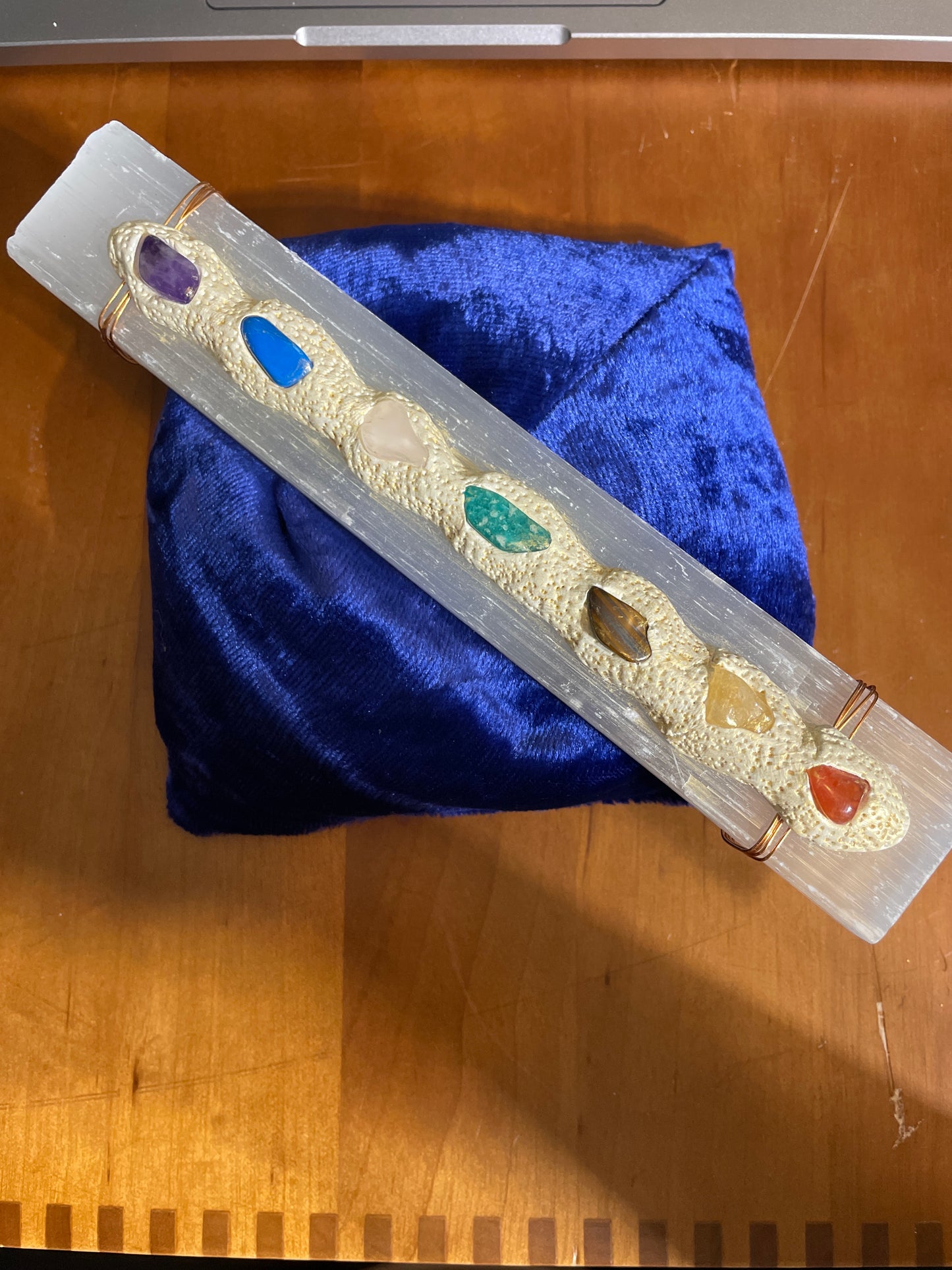 Selenite wands with stones ( chakra symbol)